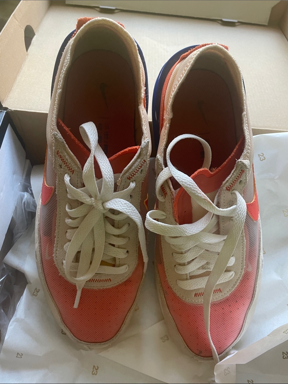 Nike Women's Coral and Cream Lace-Up Sneakers